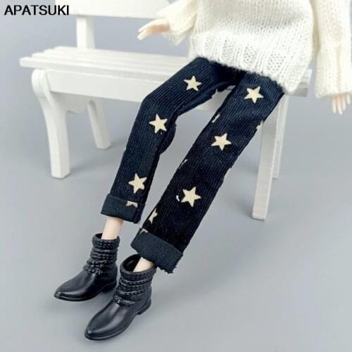 Star Black Denim Jeans Pants Dolls Clothes For Barbie Doll Outfits Trousers Casual Wears 1/6 BJD Dollhouse Accessories Kids Toys