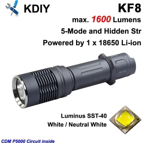 KDIY KF8 Luminus SST-40 1600 Lumens 6-Mode LED Flashlight - Grey ( 1 x 18650 )