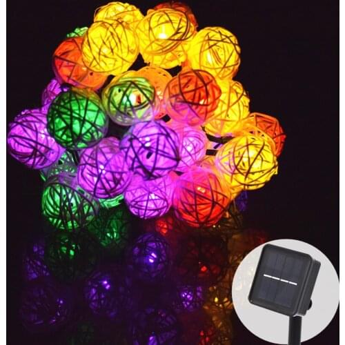 String Lights Solar Garland Rattan Light String 20 LED Holiday Garden Christmas Wedding Lights Party Decoration Multicolor