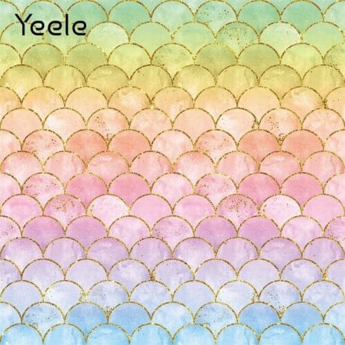 Yeele Dreamy Gradient Gold Glitters Mermaid Scales Baby Birthday Photography Backdrop Decoration Backgrounds For Photo Studio
