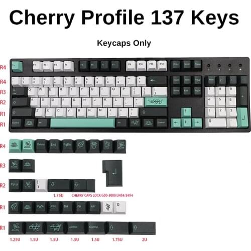 PBT Botanical Keycaps Garden 137 Keys White Green Black for ANSI ISO 60%/61/64/68/78/84/96/98/104/108 Gaming Mechanical Keyboard