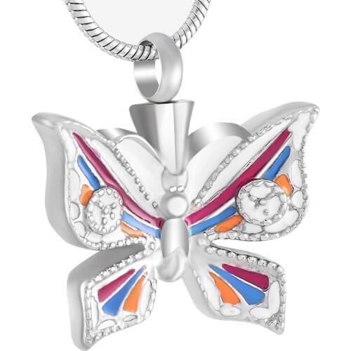 IJD8599 Multicolor Butterfly Urn Pendant Funeral Casket Locket Stainless Steel Animal Ashes Holder Keepsake Cremation Jewelry