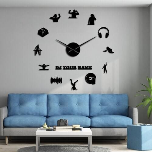 Personalized DJ Name DIY Frameless Large Wall Clock Party Night Club Disc Jockey Decor Wall Watch Custom DJ Music Mixer Gift