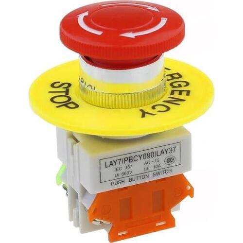 1NC DPST Emergency Stop Push Button Switch AC 660V 10A Switch Equipment Lift Elevator Latching Self Lock Red Mushroom