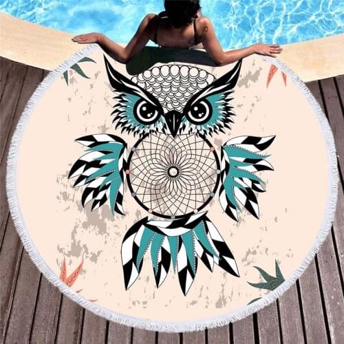Owl Summer 150cm Round Beach Towel Seaside Wall Tapestry Blanket Bath Sports Towels Bikini Cover Up