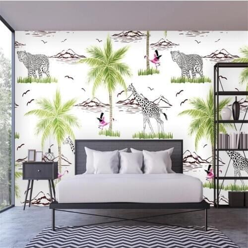 Milofi professional 3D large wallpaper mural Nordic minimalist hand-painted lines flamingo giraffe animal background wall