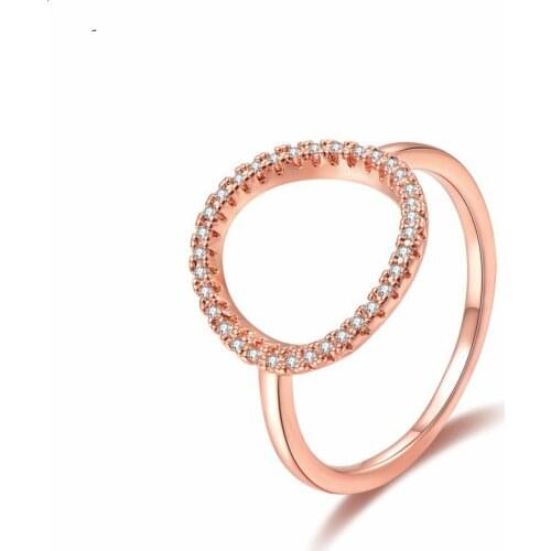 Jingyang Fashion Brand Ring For Women Girls Round Shape Crystal Zircon Wedding Engagement Jewelry Rings Rose Gold Silver Bague