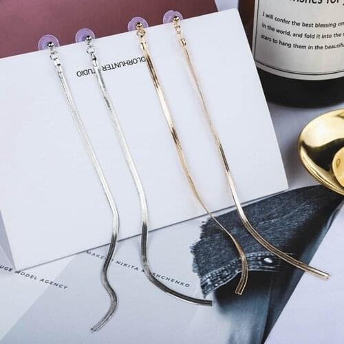 Fashion Women Long Chain Tassel Earrings high-polished Snake Chain Earrings For Party Club Wedding Simple Tassel Earrings