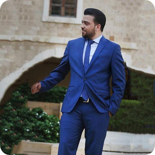 Custom Made Royal Blue Men Suits for Wedding Groom Tuxedo Peaked Lapel Best Man Blazer 2Piece Coat Pants Costume Homme Ternos