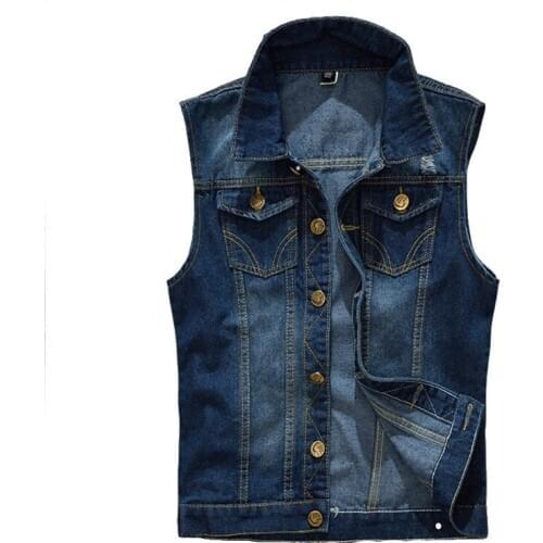 2019 Men Denim Vest Vintage Sleeveless Washed Jeans Waistcoat Man Vintage Design Cowboy Ripped Jacket Male Waistcoat 5XL