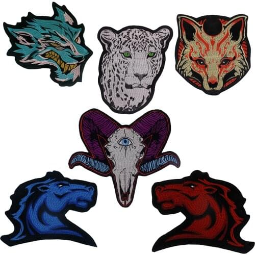 Wolf Head Sheep Leopard Horse Foxes Pattern Patches Embroidery Applique Iron on Badge for Clothing Accessories Jacket Stickers