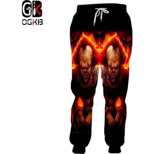 OGKB Mens 3d Sweatpants Funny Print Flame Joker Pants New Fashion Man Hiphop Streetwear Casual Sweat Pants Harem Joggers