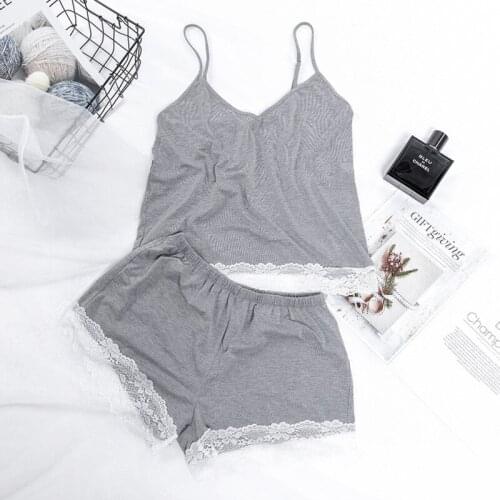 Suspender Vest Pajamas Suit Summer Simple V-neck Sexy Lace Comfortable Leisure Womens Home Wear High Waist Shorts Sleepwear