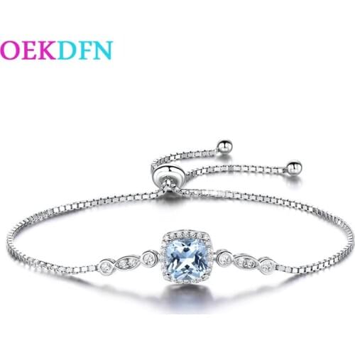 OEKDFN Luxury 925 Sterling Silver Bracelet Sapphire Zircon Gemstone Charm Bracelets For Women Wedding Engagement Fine Jewelry