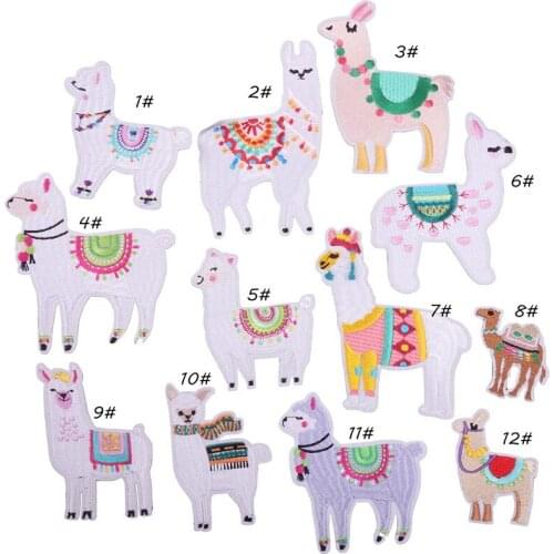 DIY Iron On Patches Cartoon Cute Alpaca Sheep Embroidered Patches Tshirt Fabric Patch Applique Stickers On Clothes Stripe