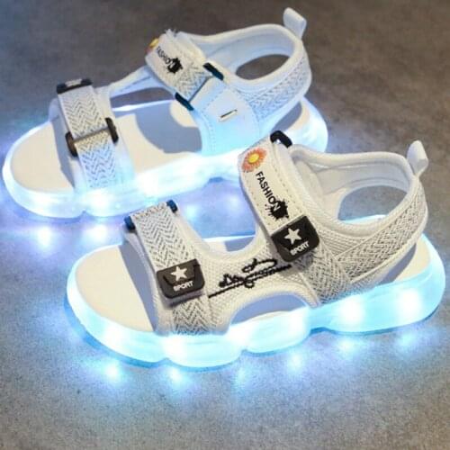 Size 25-35 Childrens Casual Sandals For Boys Soft Led Shoes With Lights Usb Charged Luminous Sandals Kids Girls Glowing Shoes