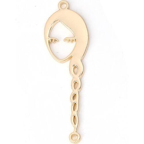 DoreenBeads Zinc Based Alloy Connectors Girl Gold Color Jewelry DIY Findings Trendy Components 4*1.2cm, 5.3*1.6cm, 5 PCs