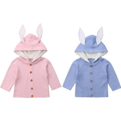Newborn Toddler Kids Baby Girls Boy Bunny Ear Hooded Sweater Knitted Coat Outerwear for 0-24M