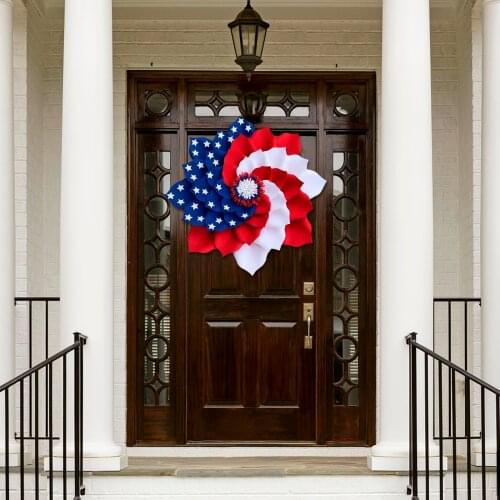 Independence Day Wreath Door Decor Patriotic Wreath for Front Door Red White And Blue Poly Burlap Flag Daisy Simulation Wreath