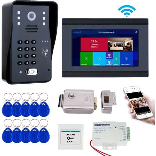 7'' Wifi Video Door Phone System Video Intecom Doorbell Kit with Electric Lock, ID Keyfob, Mobile Phone APP Intercom, Unlock