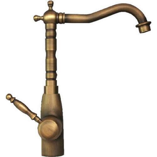 Vintage Retro Antique Brass Single Handle One Hole Bathroom Kitchen Basin Sink Faucet Mixer Tap Swivel Spout Deck Mounted msf088