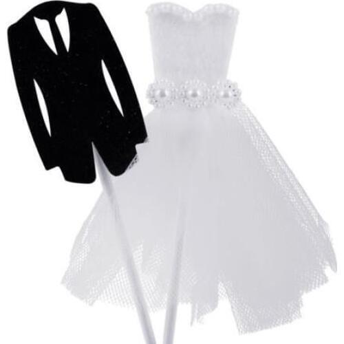 Fun Bride Tuxedo & Groom Dress Wedding Cake Topper Anniversary Valentines Day Engagement Cake Decor Supplies black white