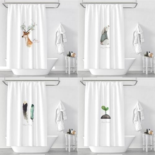 Custom Made Shower Curtain Bathroom Curtain Partition 1.2/1.5/1.8/2x1.8m 1.5x2m 1.8x2m 2x2m 2.4x2m Rabbit Reindeer Feather White