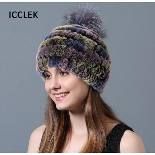 100% Natural Real Rex Rabbit Fur Hat For Women 2020 Fashion Girls Knitted Caps Winter Warm Beanie Fur Hats