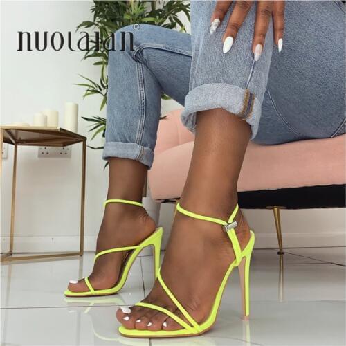 2019 New Fashion Women Sandals Ankle Strap Cross-Strap Woman Sandals 11CM High Heels Narrow Band Slip-On Sandals Dress Pumps