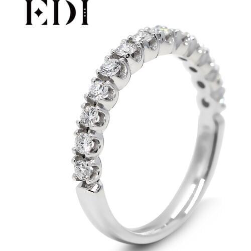 EDI Classic Real Diamond Engagement Wedding Band Natual Diamond Jewelry For Women 9K Solid White Gold Wedding Stack Ring