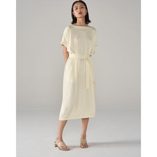 Ouverey Women Maxi Single Breasted Round Collar Dresses With Belt Straight Fit Short Sleeve Shirt Dress