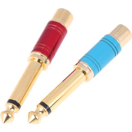 1pair RCA Jack Audio Connector 6.35mm Mono Plug To RCA Speaker Adapter