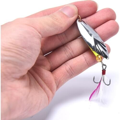 1pcs Rotating Spinner Sequins Fishing Lure 10g/8.5cm Wobbler Bait with Feather Fishing Tackle for Bass Trout Perch Pike