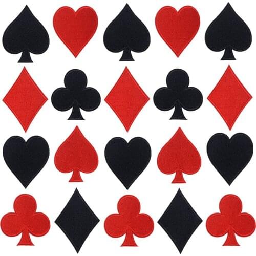 100pcs/lot Embroidery Patch Clothing Decoration Fashion Playing Cards Plum Spade Heart Square Backpack Diy Iron Applique