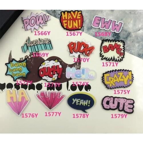 100 Pieces/Lot Creative Letters Text Brooches Cartoon Ouch Yeah Bang Pins Lapel Pins Acrylic Icons Badges Jewelry Words Label