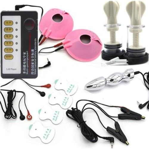 12 Choices Electric Shock Kit, Penis Ring Massage Pad Nipple Clamps Anal Plug Electro Sex Medical Themed Toys, Electro Sex Toys
