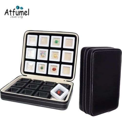 24Pcs 5cm PET Floating Diamond Jewelry Storage Box With Black PU Case Coins Medals U Disk Jade Stone Gem Gemstone Display Box