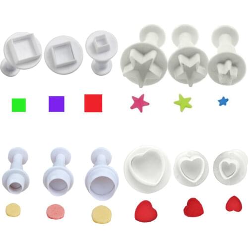 3Pcs Heart Star Round Square Flower Shape Fondant Cake Decorating Gum Paste Pastry Sugar Craft Cutter Mold Tools
