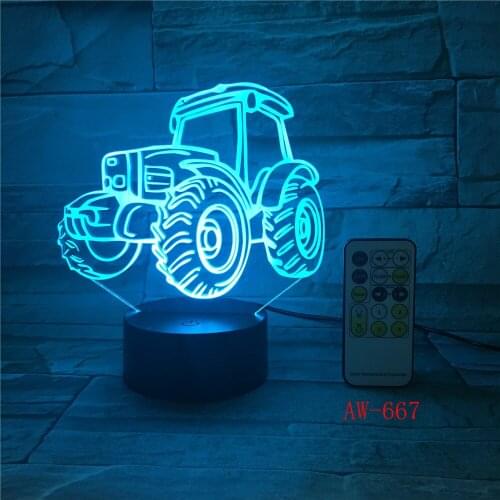3D LED Night Light Dynamic Tractor Car with 7 Colors Light for Home Decoration Lamp Visualization Optical Illusion AW-667