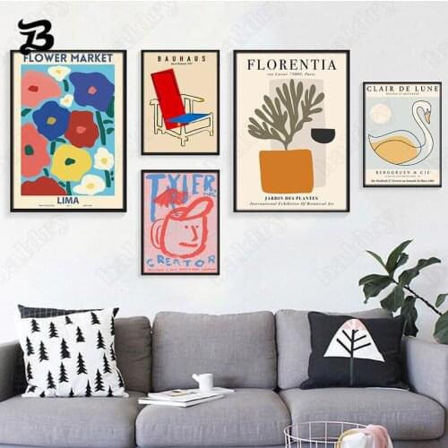 Abstract Colorful Posters Modern Flower Chairs and Figures Print Painting Nordic Abstract Face Pictures Modern Living Room Decor