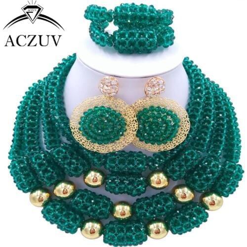 ACZUV Latest Army Green Crystal African Beads Jewelry Set for Nigeria Wedding D4R015