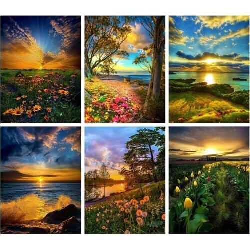 Full Drill Diy Diamond Painting Sunset Diamond Embroidery Landscape Picture Rhinestone Mosaic Cross Stitch Home Decoration Gift