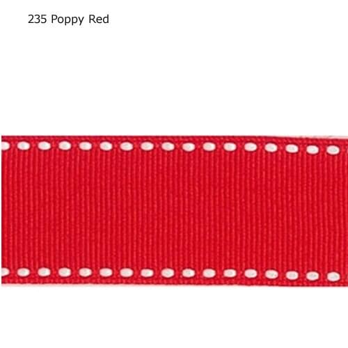 7/8" inch 22mm White double stitched Poppy Red grosgrain ribbon