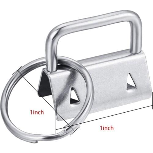 50pcs 1 Inch Key Fob Hardware with Key Rings Set for Bag Wristlets Ribbon Webbing Embossed Hand Craft 25mm E56C
