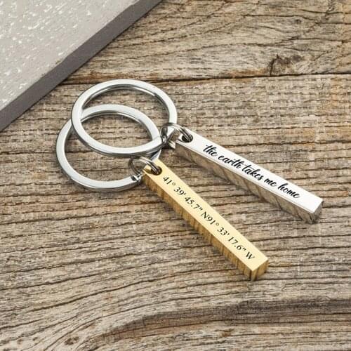 Personalized Bar Keychain Stainless Steel Carved On All Sides Keyring Personalized Custom Key Chain Men Women Fashion Accessorie