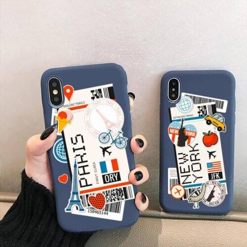 World Citiy Paris Moscow New York Travel Tickets Candy Color blue Phone Case for iPhone 12 mini 11 Pro XS MAX X XR 7 8 6 Plus
