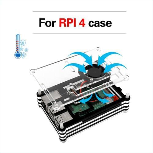 S ROBOT Raspberry Pi 4 Model B Case Transparent Box Cooling Fan Matel Cover for Raspbberry Pi 4 Case RPI100