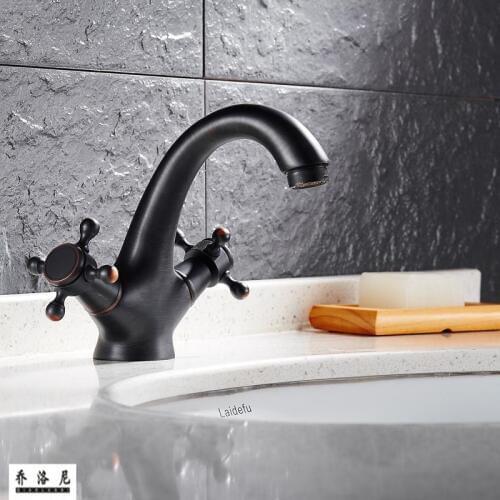 European style black antique copper basin faucet+ Pipe, single hole washbasin hot and cold mixer faucet, Bathroom black tap