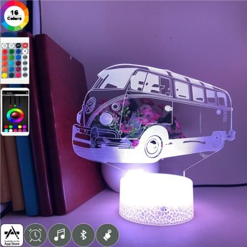 Kids Bedroom 3D Neon Table Desk Lamp Acrylic Bus Night Running Light LED Atmosphere Nightlight APP Control Boy Kids Friends Gift