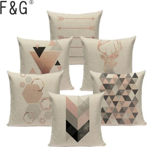Nordic Style Cushion Tropic Palm Leaf Decorative Pillows Cover Throw Pillows Case Pink Geometric Cushions Cover for Sofa 45x45